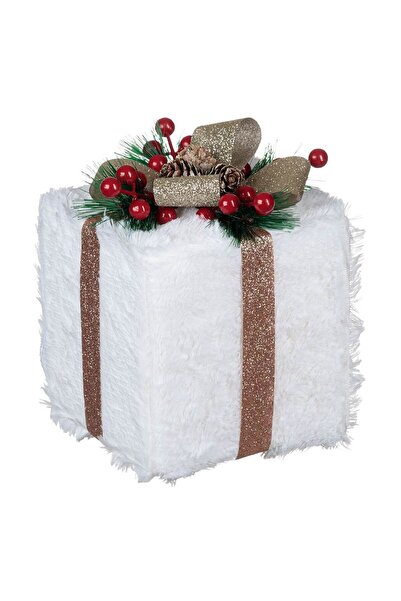 OEM Cadou Decorativ de Craciun din Spuma Alba cu Imitatie de Blana Bej Glitte...