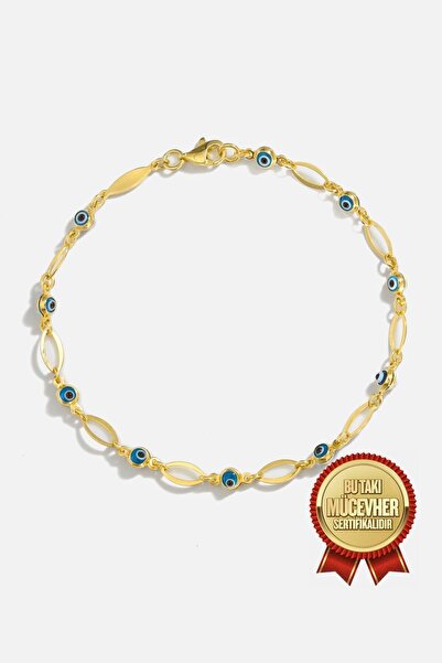 MEKS JEWELS Mikron Altın Kaplama Nazar Boncuklu Gümüş Bileklik