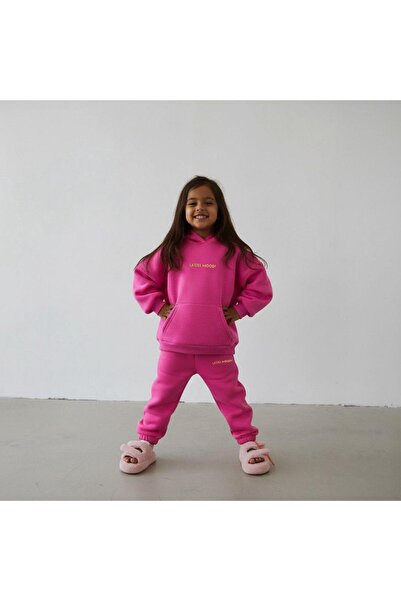 Magu Girl's Cotton Pink Hooded Tracksuit Set – Comfortable and Trendy Design