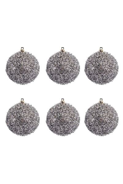 OEM Set of Silver Tinsel Christmas Baubles 8cm - 6pcs