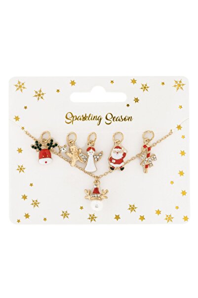 OEM Christmas Gold Necklace with 6 Different Pendants with Rhinestones & Pearls