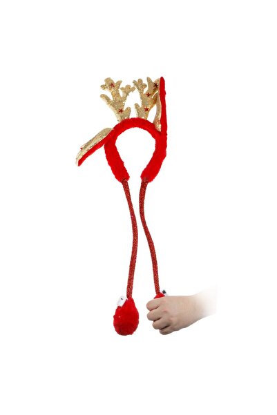 OEM Red Faux Fur Christmas Hair Wreath with Red and Gold Reindeer Antlers Motion & Light