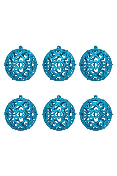 OEM Set of Turquoise Glitter Christmas Baubles Ø8cm - 6pcs