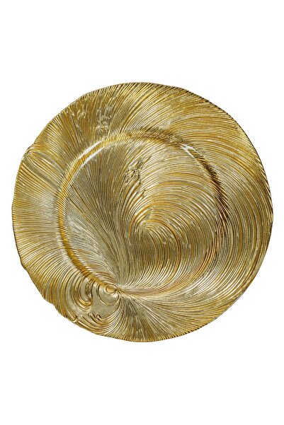 OEM Round Decorative Christmas Plate Made of Gold Glass with Embossed Pattern Ø33x2 cm