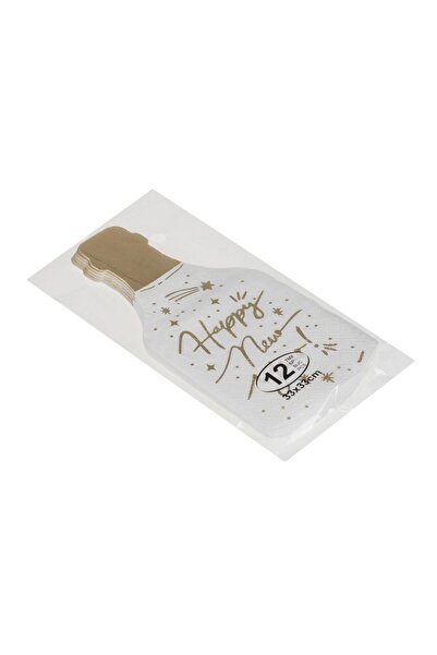 OEM White Champagne Bottle Shaped Napkins with Gold Foil "Happy New Year" 33x33cm - 12pcs