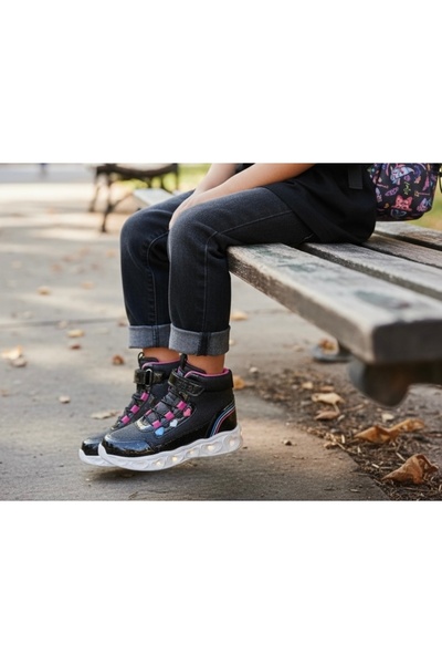 JOJO KIDS Girl's Lighted Orthopedic Thick-Soled Velcro Boots, Colorful Heart Boots