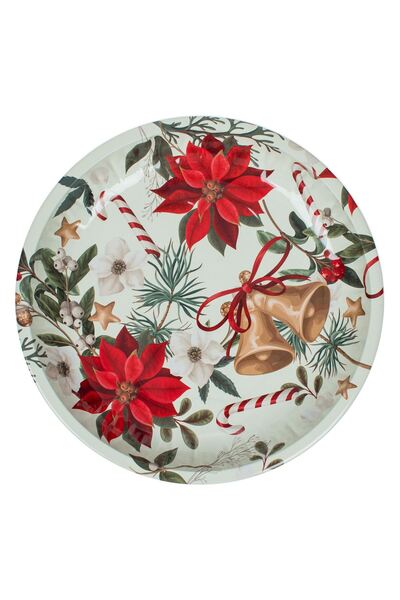 OEM Farfurie Metalica Decorativa de Craciun Ecru Craciunite Clopote Ø26cm