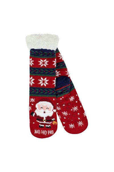 OEM Коледни чорапи за деца Закар с пухкава подплата червено-бели - 1 чифт 39-42