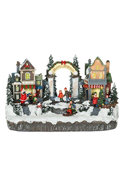 OEM Scena de Craciun Magazine cu Copii Mos Craciun Lumina & Miscare 33x18x19cm