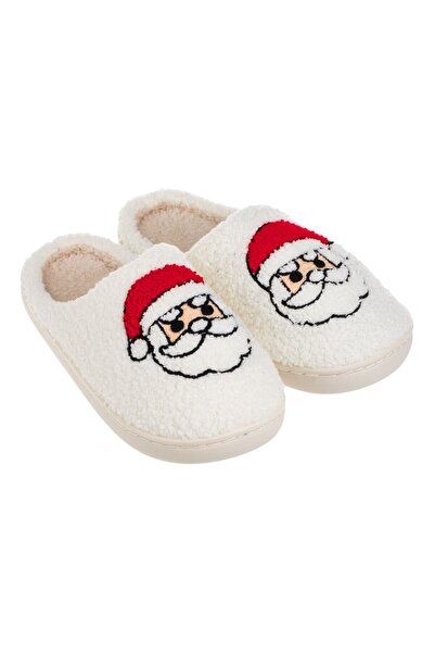 OEM Ecru Winter Slippers with Santa Claus Pattern for Women