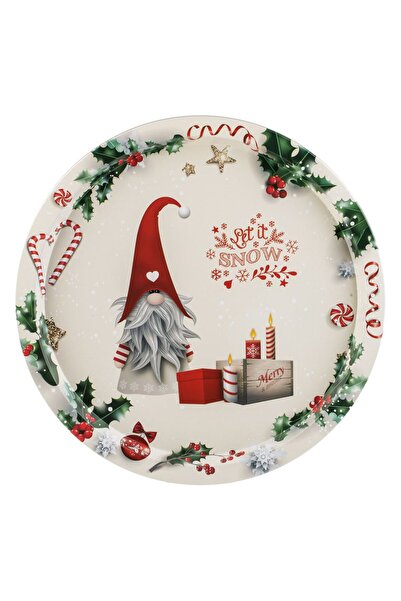 OEM Decorative Metal Christmas Plate Ecru Gnome Figurine Ø32.5cm