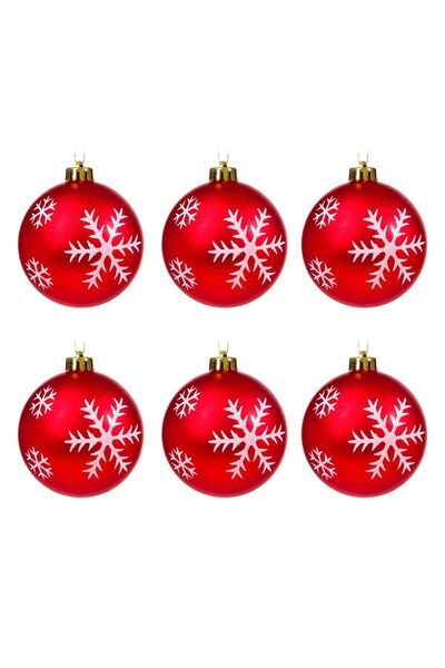 OEM Set of Red and White Snowflake Christmas Baubles Ø8cm - 6pcs