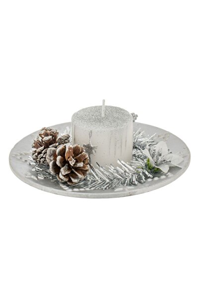 OEM Χριστουγεννιάτικο Διακοσμητικό Πιάτο με Ασημένια Κεράκια σε Κώνο 14εκ.