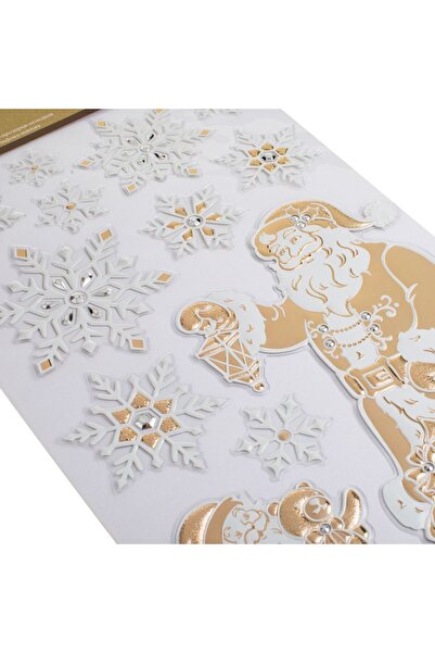 OEM Autocolante Decorative de Craciun Mos Craciun Fulgi Glitter Bej Alb 24x41cm