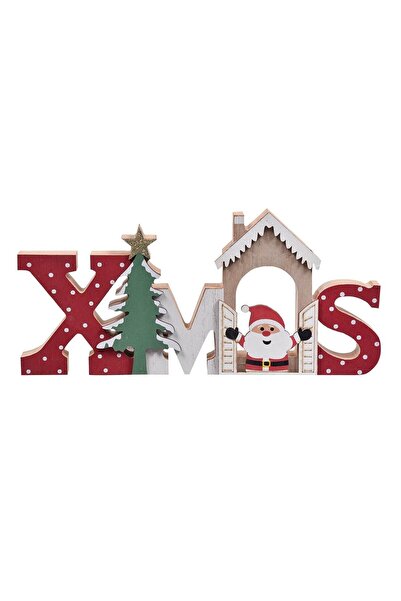 OEM Tablita Decorativa din Lemn XMAS Casa Mos Craciun Brad 30x13.5cm