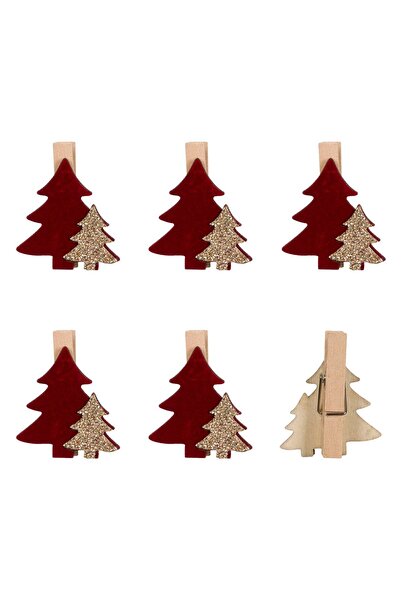 OEM Decorative Wooden Pliers Velvety Fir Trees Champagne Beige with Glitter 4cm - pcs