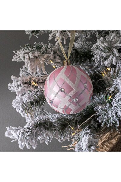 OEM Christmas Tree Ornament Pink Globe with Glitter & Strass Ø10cm