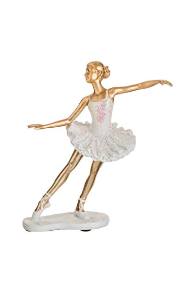 OEM Christmas Decoration Golden Ballerina Figurine with Iridescent White Skirt 20cm