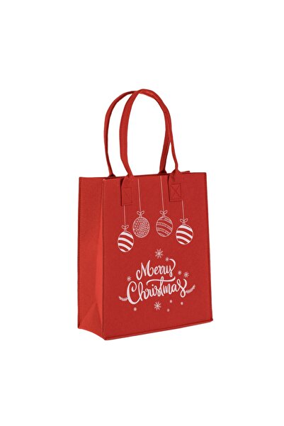 OEM Sacosa Reutilizabila din Fetru Rosu cu Ornamente 30x12x35cm