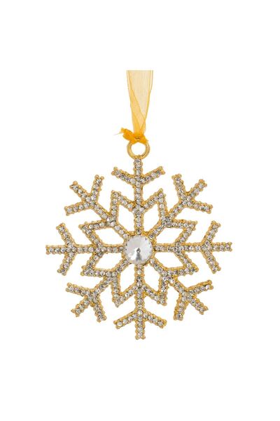 OEM Ornament Brad de Craciun Fulg de Zapada cu Strass Auriu 9x9cm