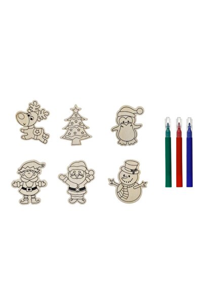 OEM Set Creativ de Craciun Figurine din Lemn cu Magnet & Carioci - 6buc