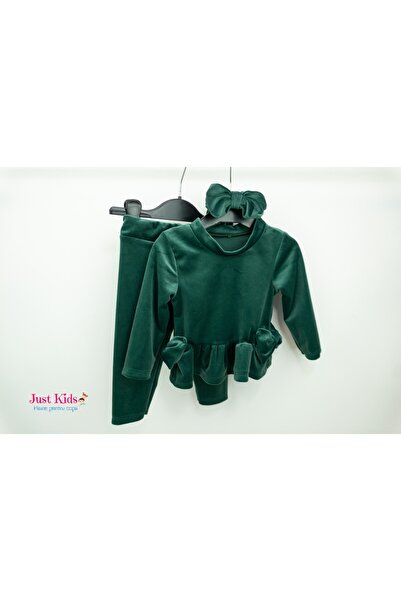 Justkids Set elegant de 3 piese din catifea cu bentiță, verde, 1-3 ani