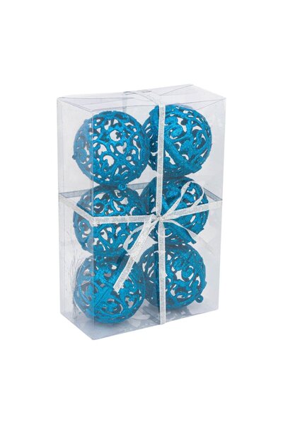 OEM Set of Turquoise Glitter Christmas Baubles Ø8cm - 6pcs