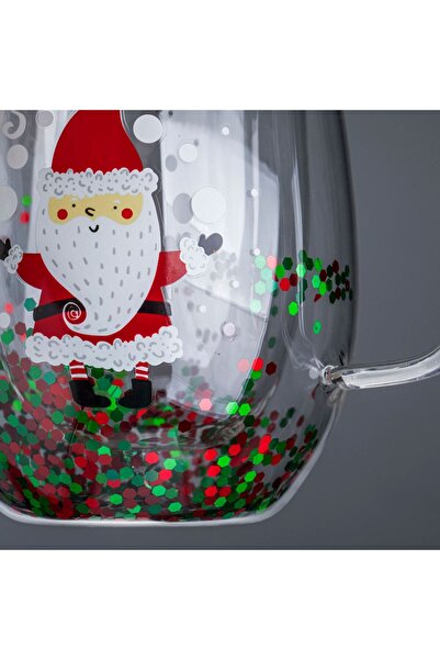 OEM Christmas Double Wall Glass Mug Confetti Santa Claus 250ml