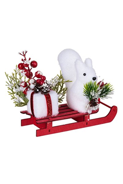 OEM Decoratiune de Masa de Craciun Sanie din Lemn Veverita din Spuma 17cm