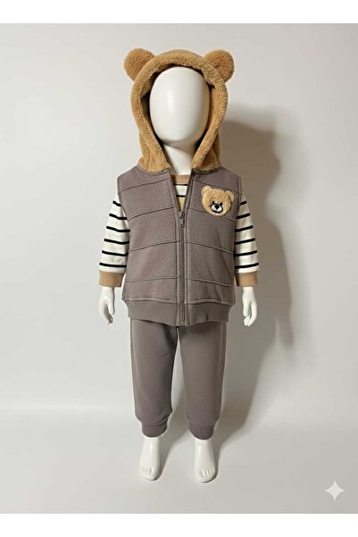 H&C STYLİNG Füme Ayı Yelekli 3 lü Takım