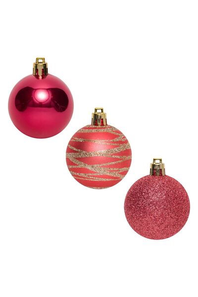 OEM Σετ Χριστουγεννιάτικων Μπαλών Ροζ, Κόκκινες, Μπεζ με Γκλίτερ, 5 εκατοστά ...