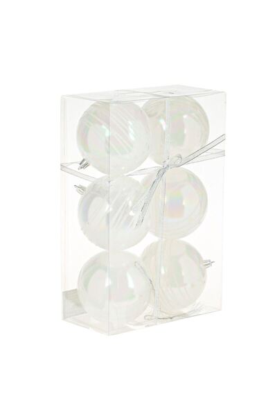 OEM Set of Iridescent White Christmas Baubles with Glitter Stripes Ø10cm - 6pcs