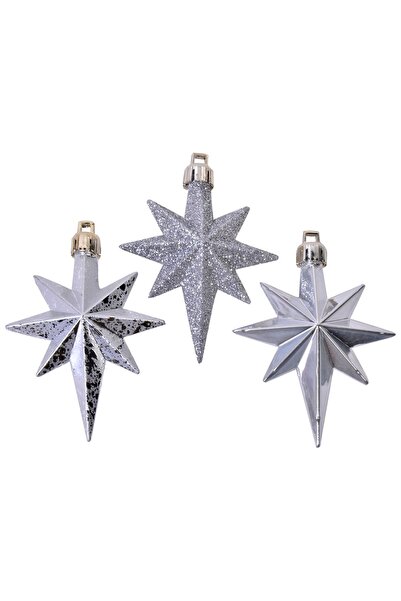 OEM Set Ornamente de Craciun Stele Argintii Mat Stralucitoare Glitter 8cm - 1...