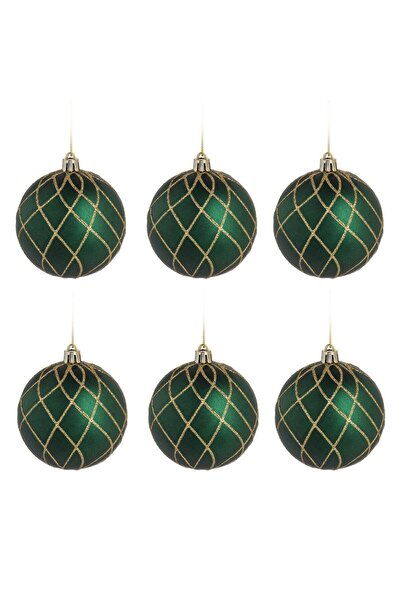 OEM Set of Green Christmas Baubles with Gold Glitter Ø6cm - 6pcs