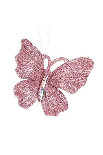 OEM Christmas Tree Ornament Butterfly Pink Glitter & Crystals 11x9cm
