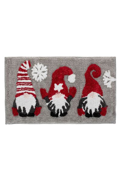 OEM Covoras Gri de Baie cu 3 Figuri Gnome Lurex Argintiu de Craciun 75x45cm