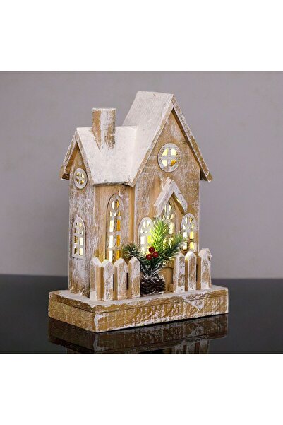 OEM Decoratiune de Craciun din Lemn Casa Ninsa cu Gardulet Berries Glitter Al...