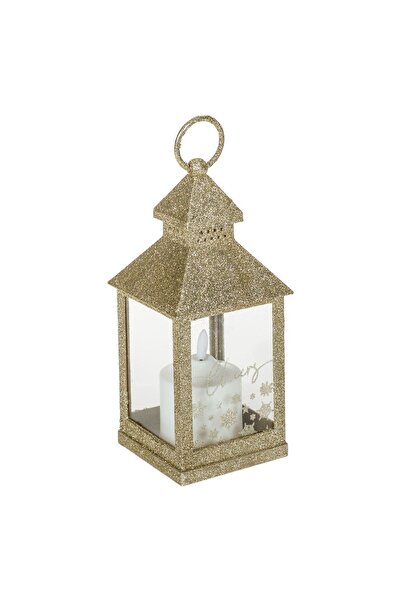 OEM Decorative Hanging Lantern Gold with Glitter Candle & LED 10x10x24cm