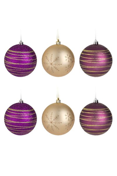 OEM Set Globuri de Craciun Mov cu Glitter Bej Sampanie Ø8cm - 6buc