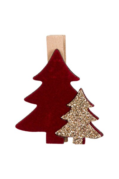 OEM Decorative Wooden Pliers Velvety Fir Trees Champagne Beige with Glitter 4cm - pcs