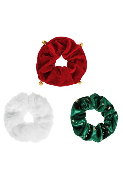 OEM Βελούδινα Λαστιχάκια Μαλλιών Λευκά Πράσινα Κόκκινα με Κουδουνάκια - 3 τεμ...