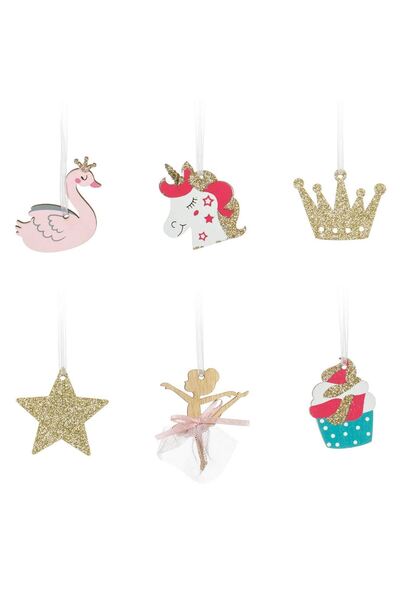 OEM Ornamente Brad de Craciun din Lemn Lebada Balerina Coroana Unicorn Stea I...