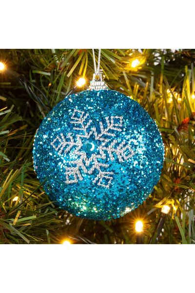 OEM Set of Christmas Baubles Turquoise Glitter Silver Flake Ø8cm - 6pcs