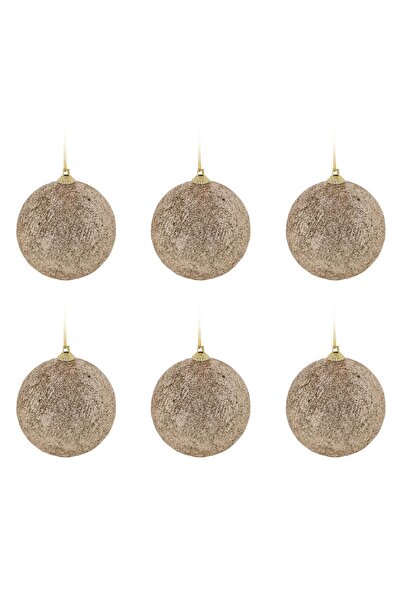 OEM Set of Champagne Beige Christmas Baubles with Glitter Ø8cm - 6pcs