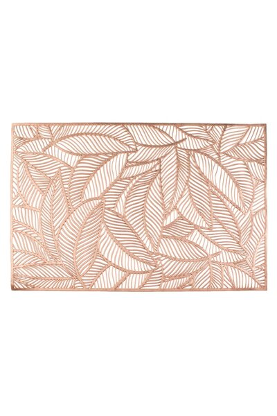 OEM Rectangular Plate Holder with Perforated Rose Gold Leaf Pattern 45x30cm