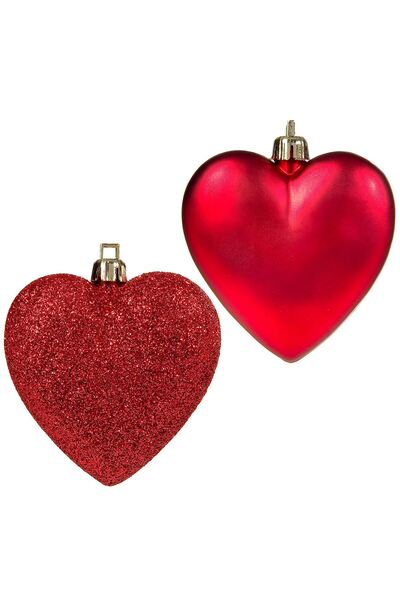 OEM Σετ Χριστουγεννιάτικων Στολιδιών Κόκκινες Καρδιές Ματ Γκλίτερ 7εκ. - 6 τε...