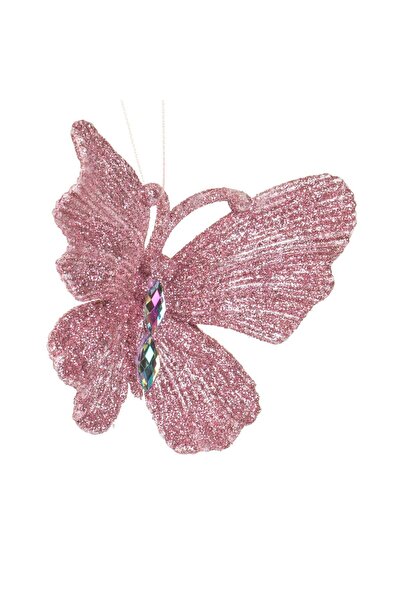 OEM Christmas Tree Ornament Butterfly Pink Glitter & Crystals 11x9cm