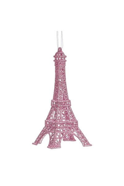 OEM Eiffel Tower Christmas Tree Ornament with Pink Glitter 6.7x15cm