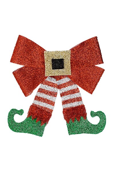 OEM Red Christmas Decorative Bow with Red Green Elf Feet & Glitter 25cm