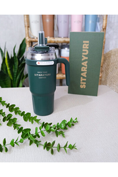 SITARAYURI HZ035 Insulated Mug with Handle and Straw, 750ml, for Travel and Coffee